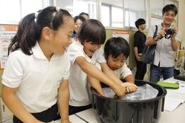 写真：うなぎを手づかみする様子