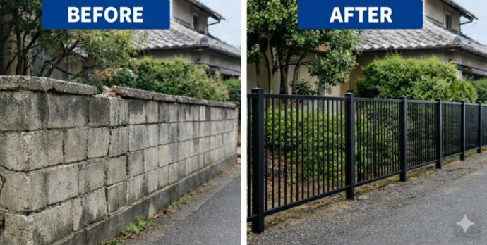 危険なブロック塀をフェンスへ作り替えた場合の参考画像