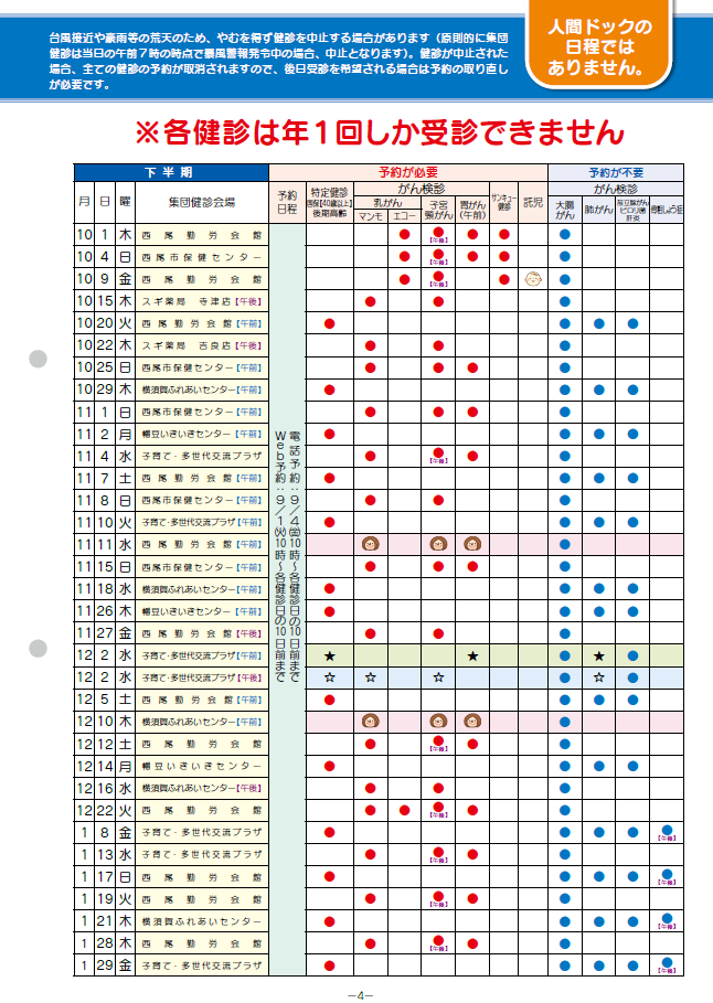 健診日程下半期