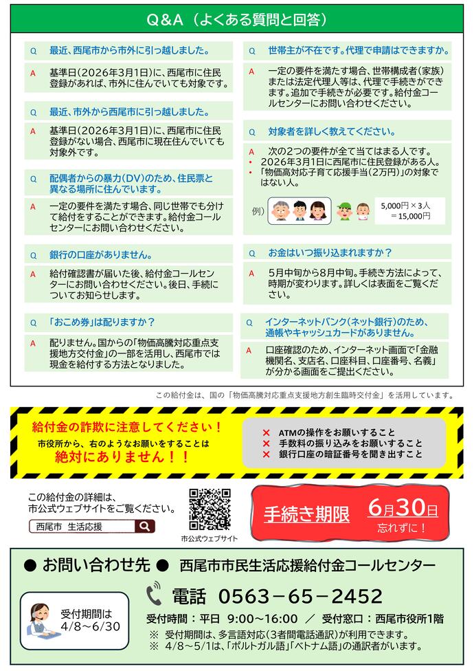 西尾市市民生活応援給付金のご案内(裏)