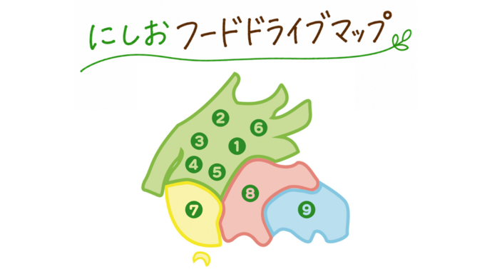 西尾市の地図を中学校区ごとに区切ったマップです。